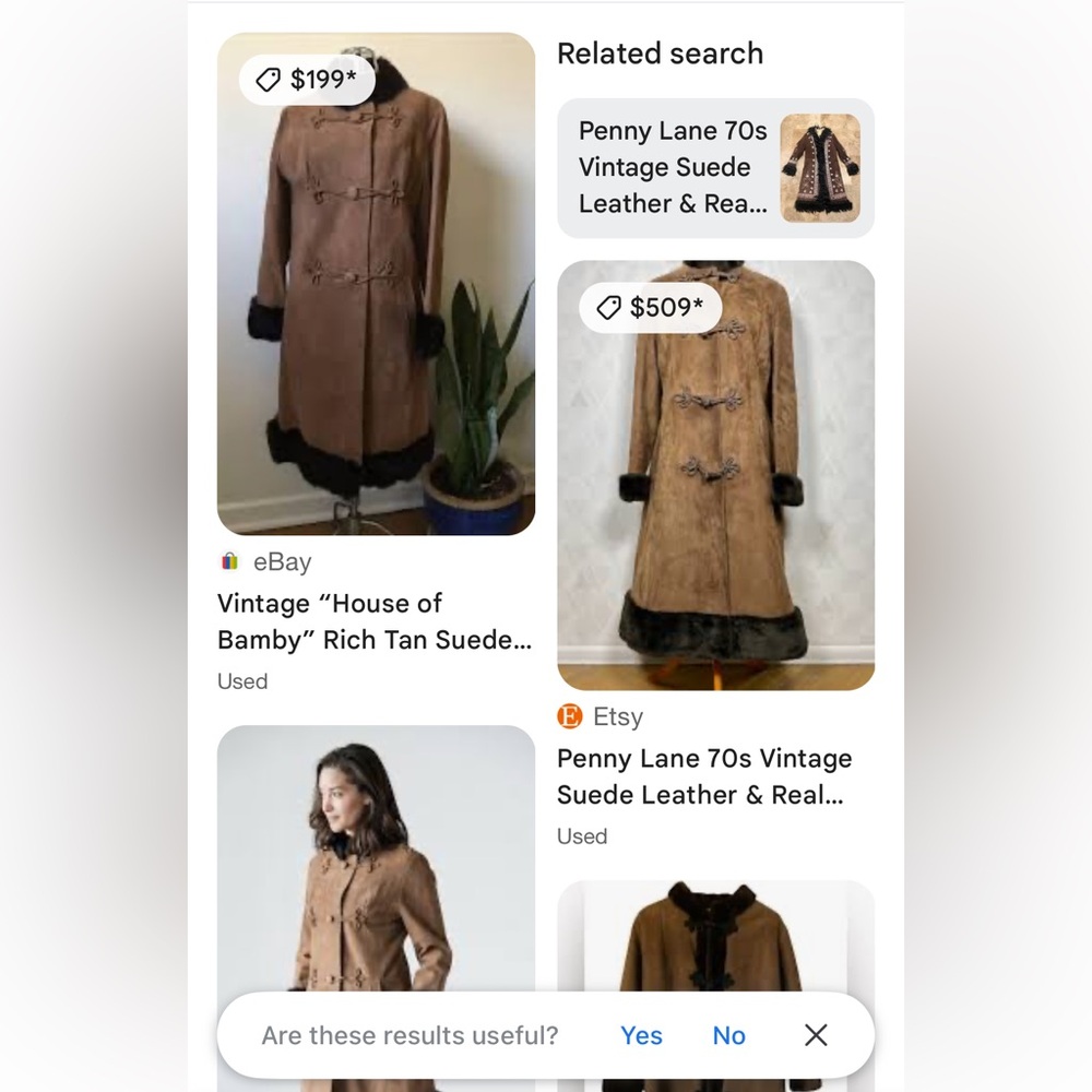Brown Suede Coat with REAL Black Fur Trim vintage - Picture 5 of 5